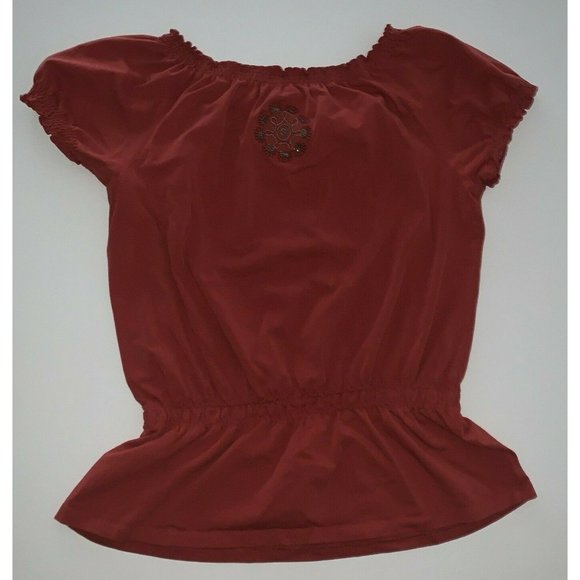 Croft & Barrow Womens Boho Top Size L Rust Embroidered Sequins Beads Elastic - Picture 4 of 7